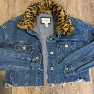 Crop cheetah jean jacket